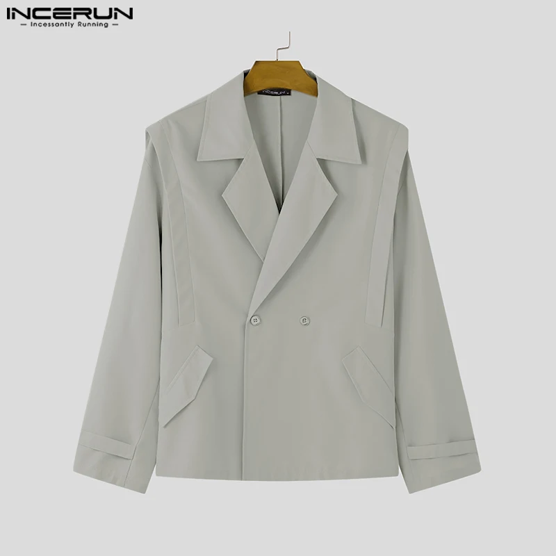 INCERUN Tops 2024 Korean Style Fashion New Men Solid Simple Lapel Design Jackets Coats Casual Streetwear All-match Jackets S-5XL