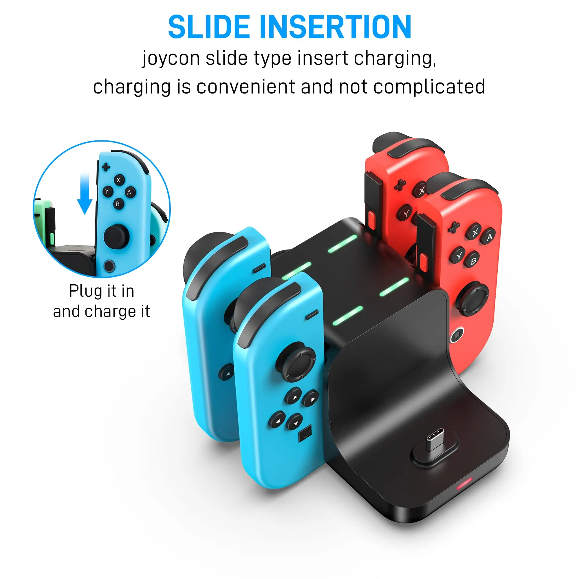 6 in 1 Switch Charger Dock Station, Charging Dock Storage Stand for Switch and Pro Controller with USB C Charging Cable, Black