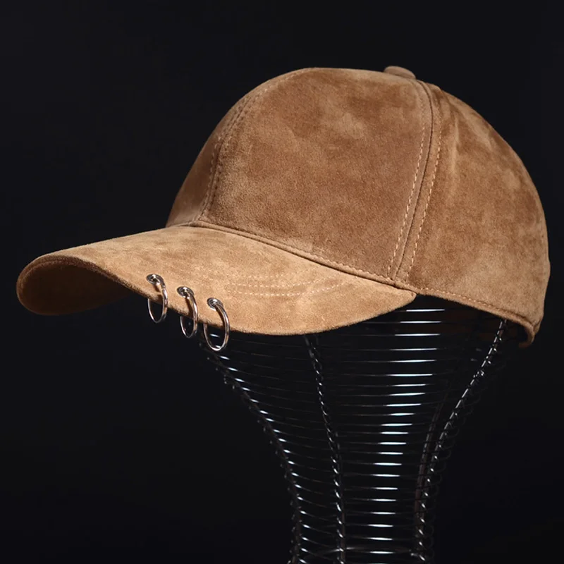 Suede Leather Cap For Men Winter Hat Male Cashmere Sheepskin Torus Decoration Bound Korean Y2k Baseball Caps Casual Black Gorras