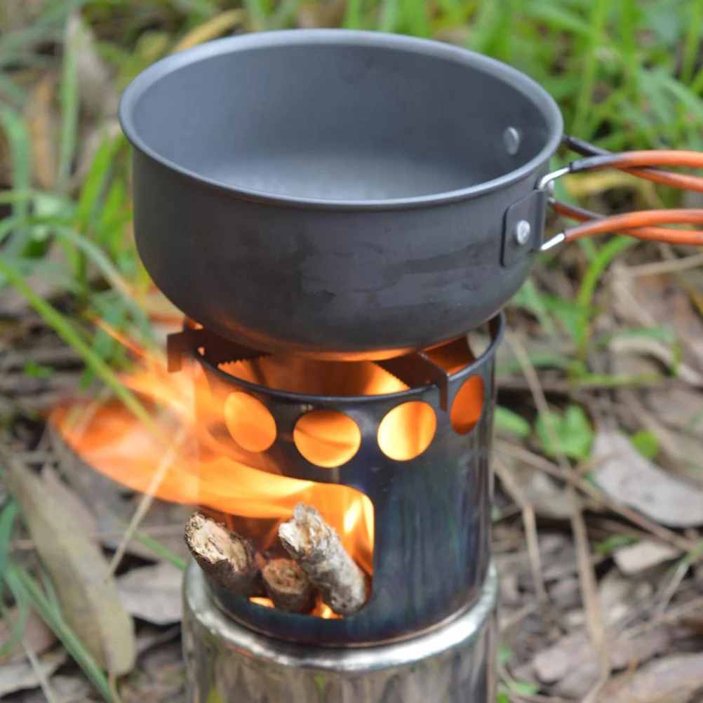 

1 Set Portable Wood Stove Cooking Tool Durable Pot Cooker Set for Outdoor Hiking Camping (Green Handle)