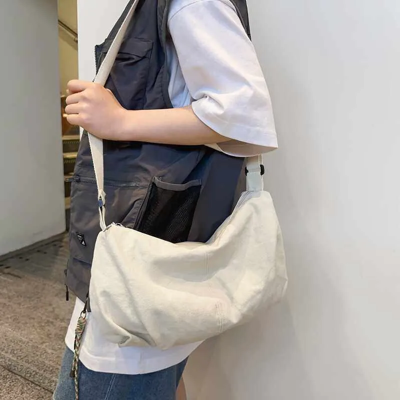 Commute Canvas Bag Unisex Simple Korean Style Messenger Bag Soft Handle Dig Bag Youth Casual Crossbody Bag Foldable Square Shape
