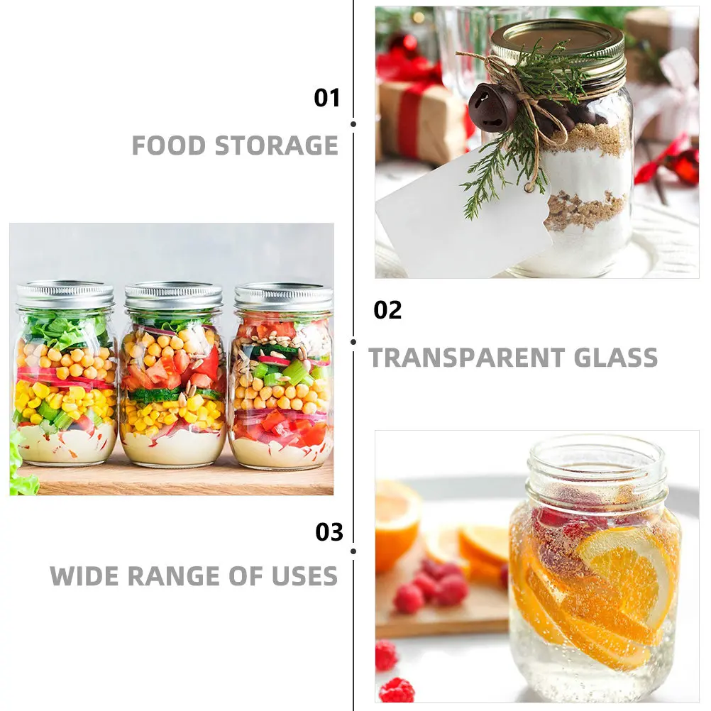 6Pcs Transparent Round Glass Jars with Airtight Lids for Food Storage Coffee Tea Honey Dried Fruit Jam Pickles Kitchen Glass - view 2