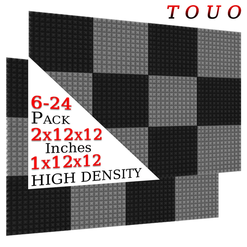 

TOUO 6/12/24 Pcs Acoustic Foam Soundproof Wall Panels High-Density Pyramid Sound Absorbing Panel For Studio Acoustic Treatment