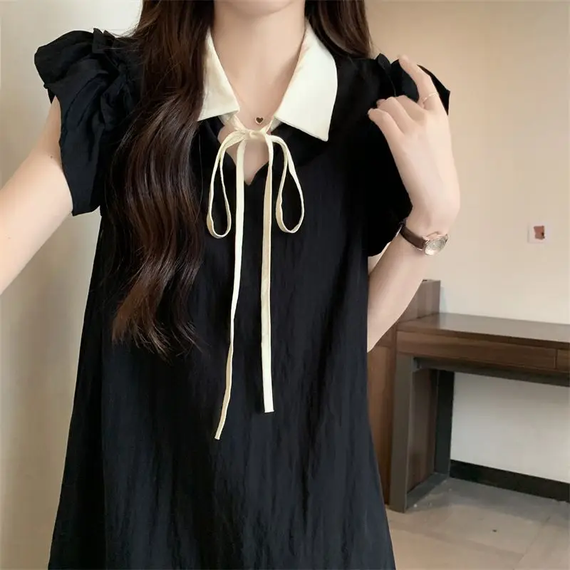 

2025 Summer New French Style Fashion Temperament Dresses Women Vintage Solid Elegant Short Sleeve Casual Dress