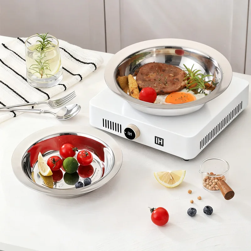HYS stainless steel plates for home use, deepened and thickened, heatable round and attractive baby and children's plates
