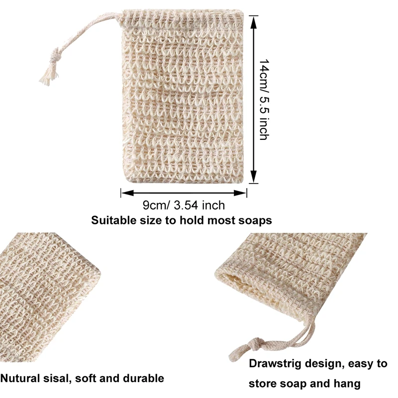 Мешок для отшелушивания мыла, сетчатый мешок из сизаля для экономии мыла на шнурке для ванной и душа, 12 упаковок