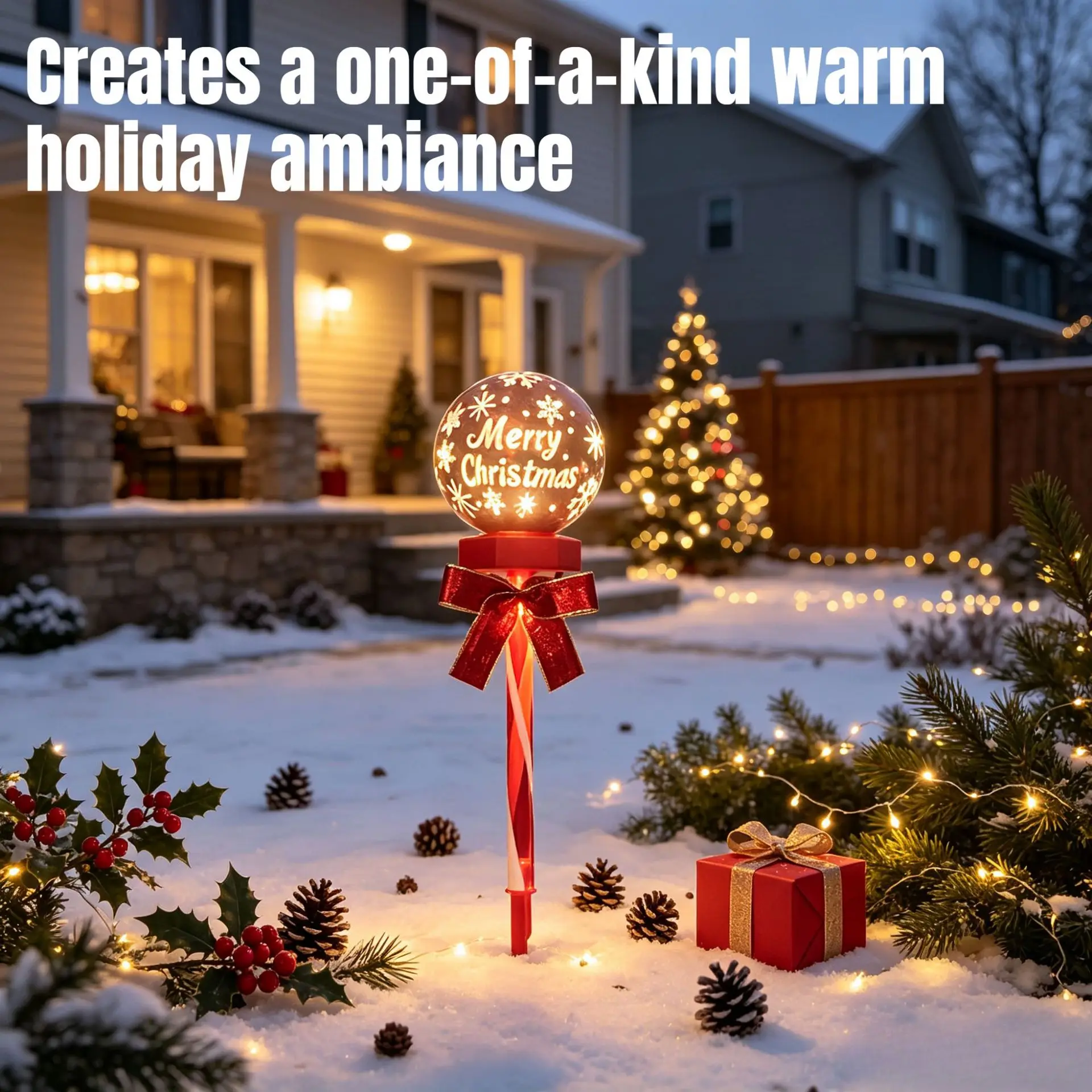 Christmas Solar Garden Stake Lights Candy Cane Bowknot Ball Lamp Outdoor Waterproof Yard Christmas Decor