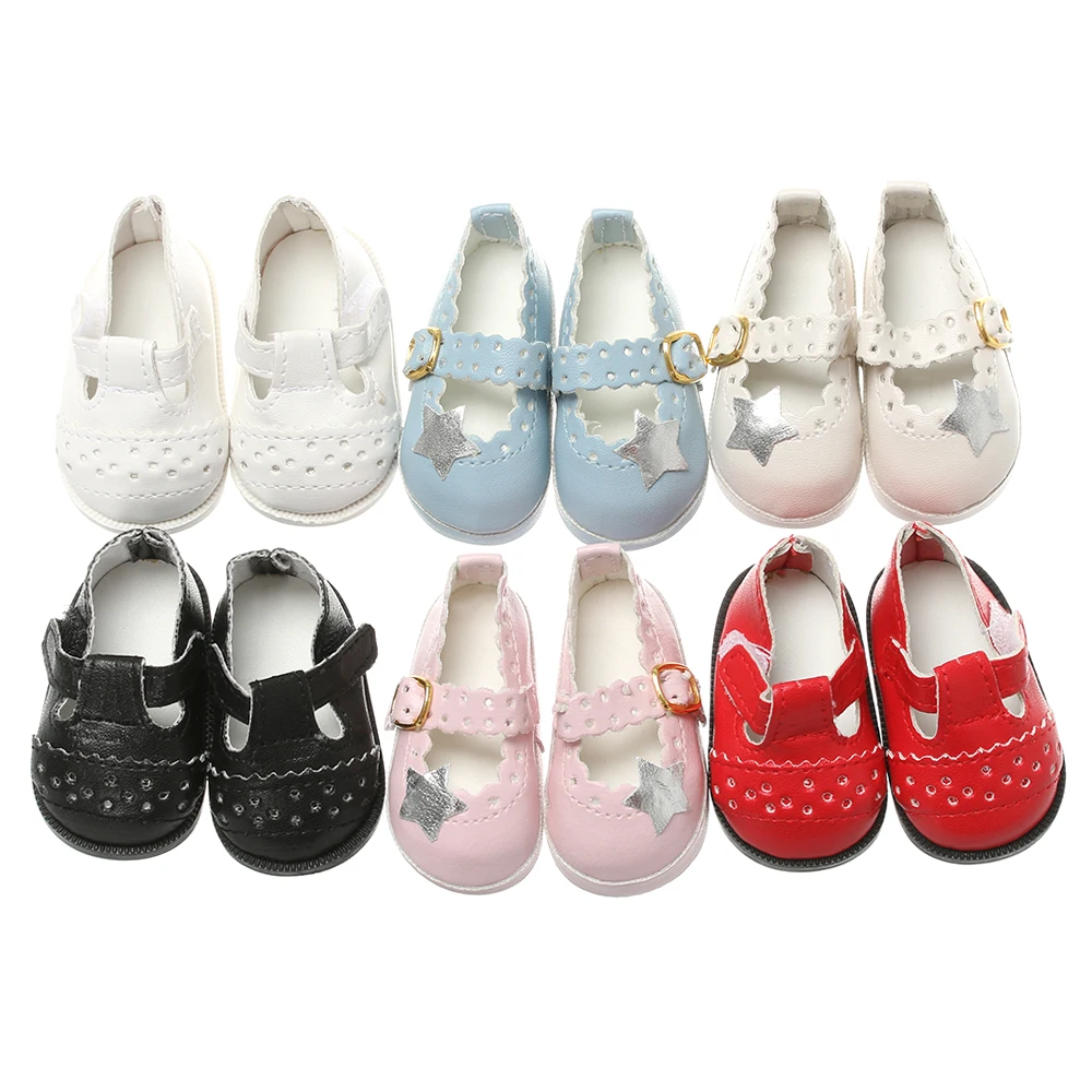 PU Leather Mini Shoes For 16 Inch Doll Clothes Accessories Cute Pentagram Toy Shoes Kids DIY Replacement Clothes Game Toys