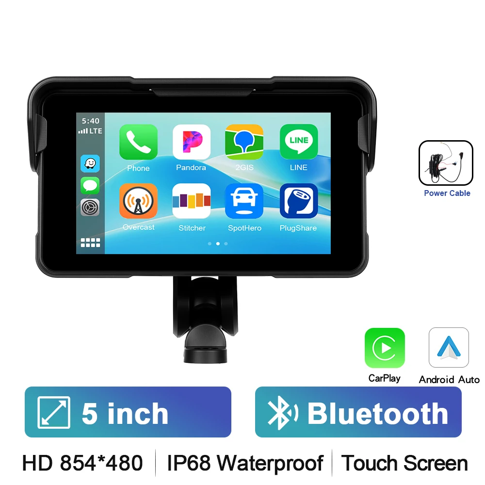 Podofo 5 ''Draagbare Motor Draadloze CarPlay Android Auto voor Motorfiets Slimme Speler GPS IP68 Waterdichte EQ BT 5.0 Autoradio
