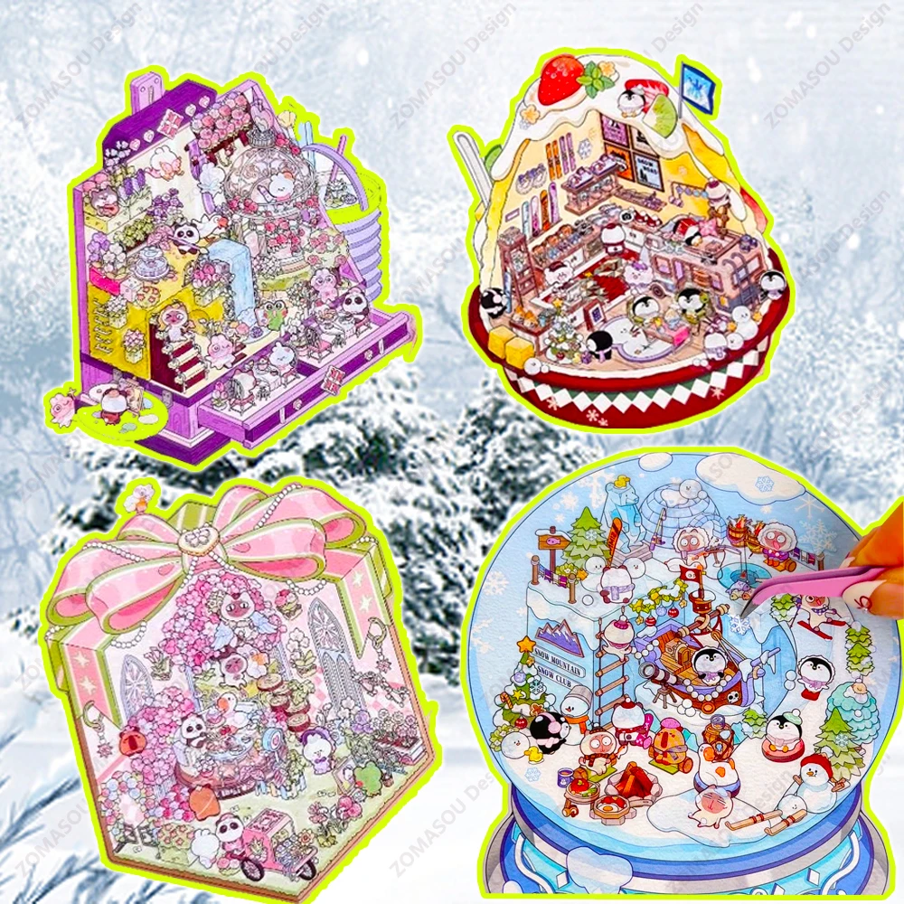 Ice Snow Crystal House 3D Diy Stickers Shaved ice house Landscape Cabin Scene Sticker Stacking Birthday Gift for Kid Child