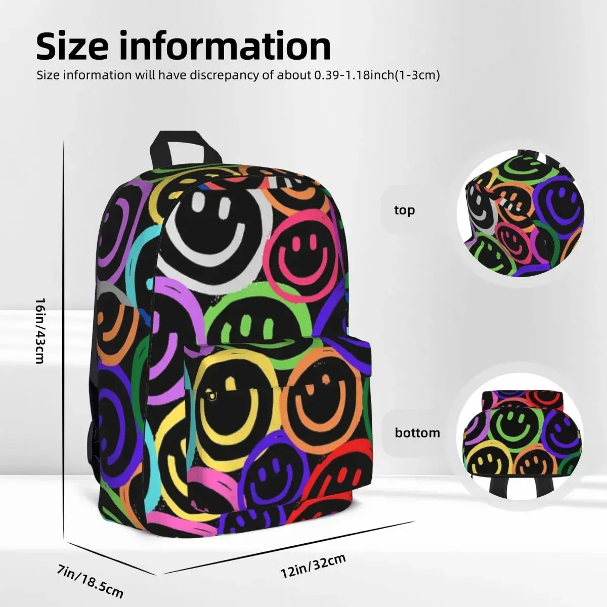 Neon Smiley Faces Backpacks Large Capacity Student Book bag Shoulder Bag Laptop Rucksack Fashion Travel Rucksack School Bag