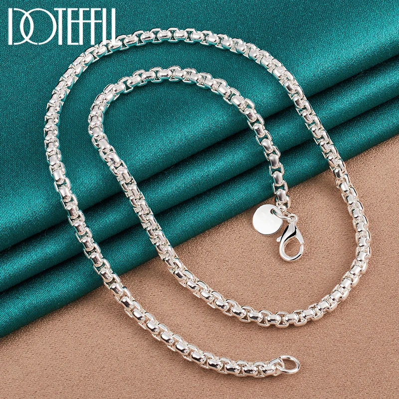 DOTEFFIL 925 Sterling Silver 5mm Round Box Chain 18/20/24 Inch Necklace For Woman Men Fashion Wedding Engagement Charm Jewelry