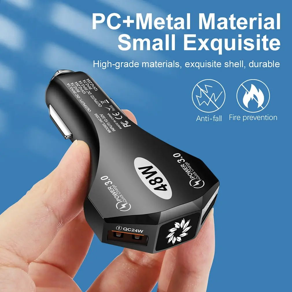 ที่ชาร์จเร็ว USB 48W 2 พอร์ตชาร์จสำหรับไอโฟน เสี่ยวมี่ หัวเว่ย P40 ซัมซุง ควิกชาร์จ ยูเอสบีเครื่องชาร์จในรถยนต์ดรอปชิปขายส่ง