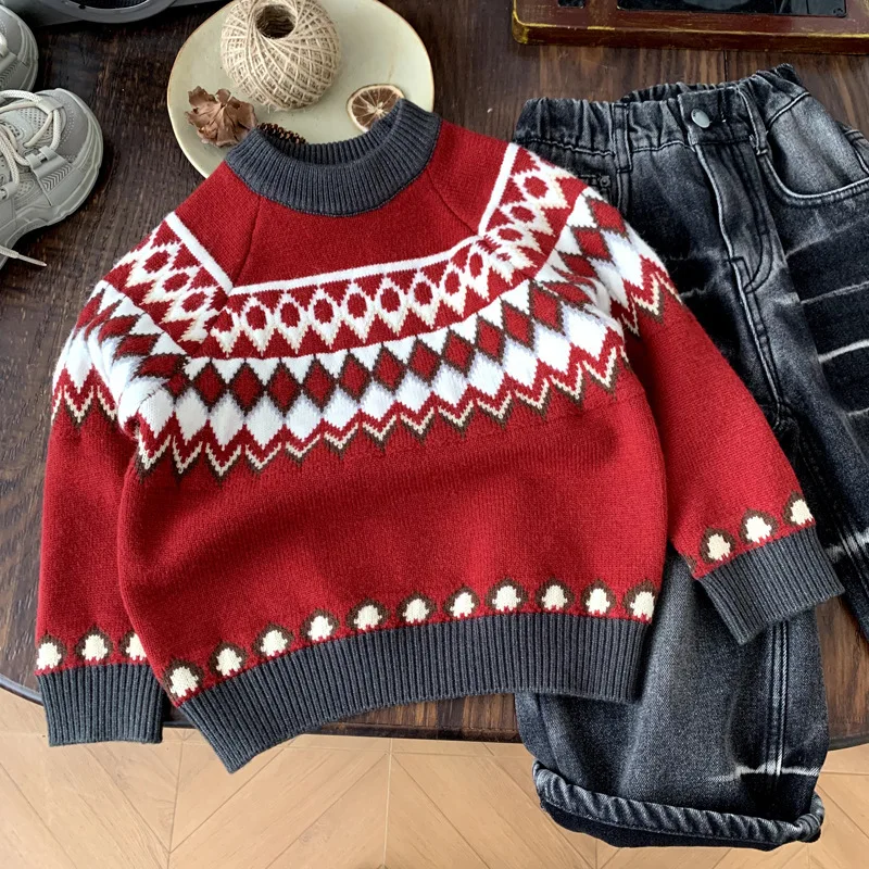 New Arrival Thickened Sweaters for Kids Red Winter Tops for Boys and Girls Inner Layers for Winter