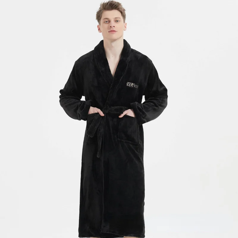 Men's and Women's Thickened and Lengthened Bathrobes Autumn Winter Plus Size Flannel Nightgown Home Clothes Yukata