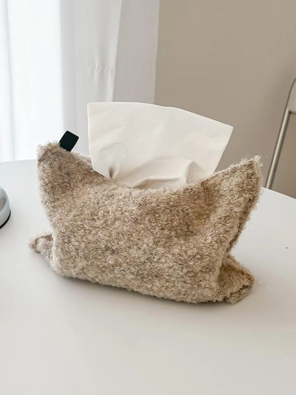 Nordic Style Wool Knitted Tissue Box Car Interior Decoration Home Decor Milk White Fabric Tissue Holder Hanging Bag