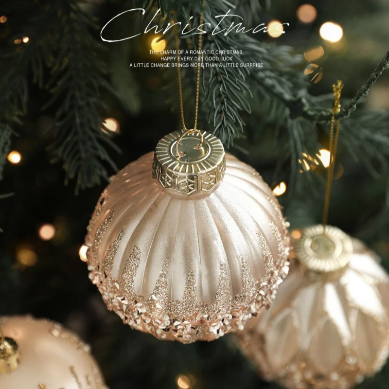 1/5Pcs Xmas Hanging Ornament Glittering Champagne Color Ornament Plastic Christmas Decor Electroplated Christmas Ball Ornament