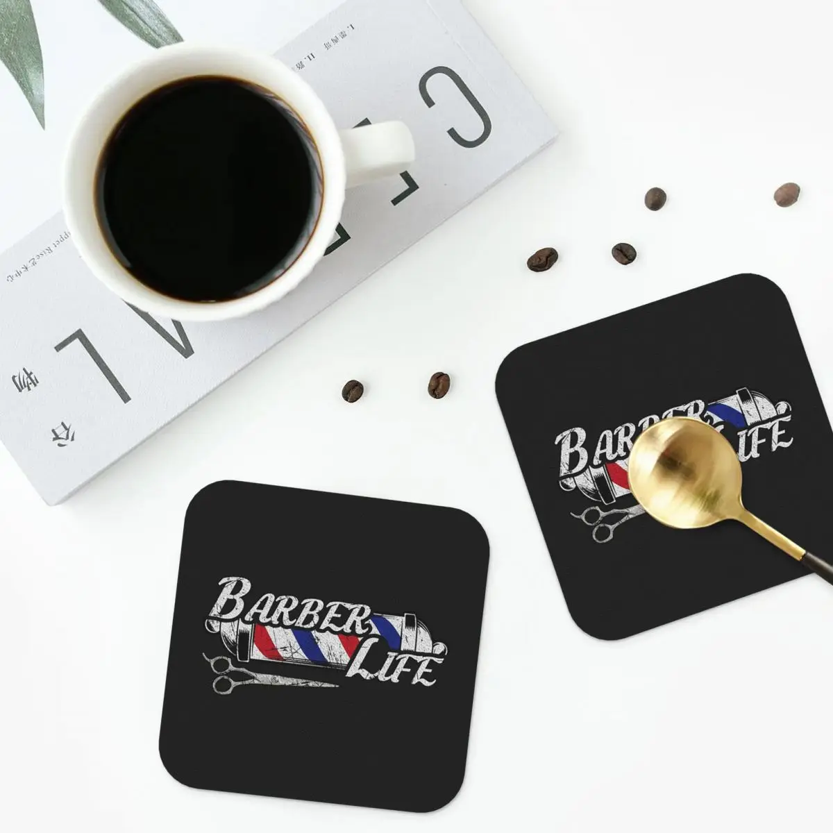 

Barber Shop Sign Entrance Coasters Kitchen Placemats Waterproof Insulation Cup Coffee Mats For Decor Pads Set of 4