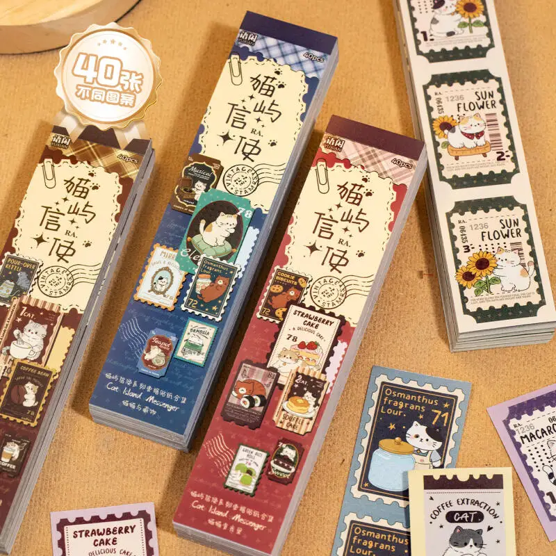 

Card Lover 40 Pcs [Cat Island Messenger Series] Vintage Writing Paper Stickers Old Dream Cafe Cats Treasures Cute Pet Pattern