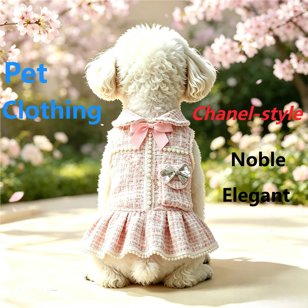 Pet Clothing for Autumn and Winter Cat and Dog Princess Dress Pet Socialite Dress Xiangnainai Style Dress Small Dog Pearl Skirt