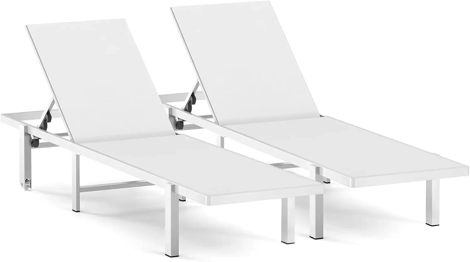 

Patio Chaise Lounge Chair Set of 2, Outdoor Lounge Chairs with Wheels, 5-Position Adjustable Sun Loungers for Pool, Beach, White
