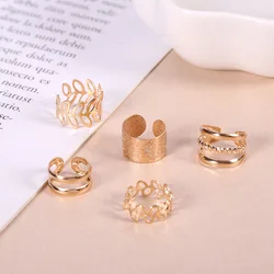 5Pcs/Lot Vintage Gold Color Leaves Ear Cuff Non-Piercing Fake Cartilage Clip Earrings For Women Men Creative Trend Jewelry