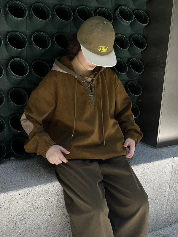 

Heavyweight 300 Pou Corduroy Hoodie Men's Spring Autumn Vintage Color Blo Casual Comfortable Long Sve Sweatirt