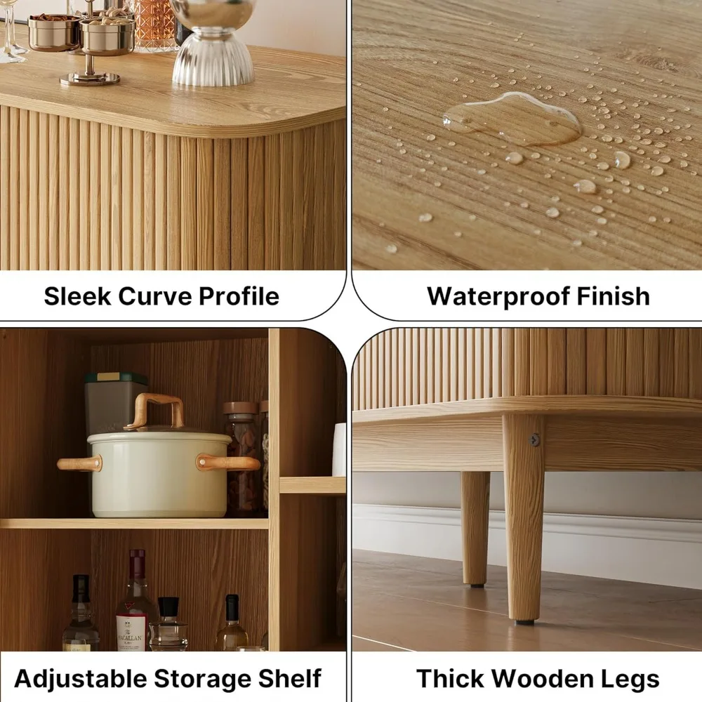 Barra de café "59" con puertas de pandereta estriadas - Gabinete de almacenamiento con estante de 4 vinos para sala de estar y cocina"