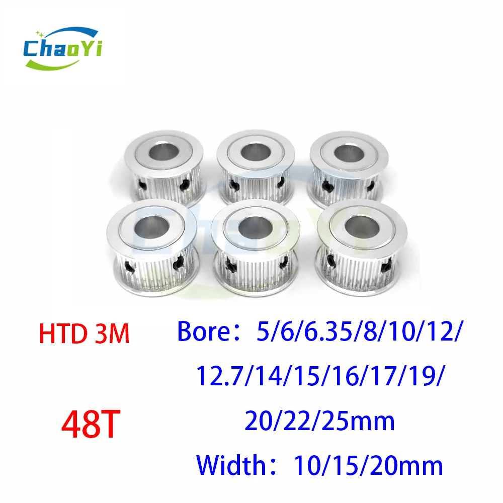 HTD 3M 48 Teeth Synchronous Wheel Bore 5/6/6.35/8/10/12/12.7/14/15/16/17/19/20/22/25mm Timing Belt Pulley Belt Width 10/15/20mm