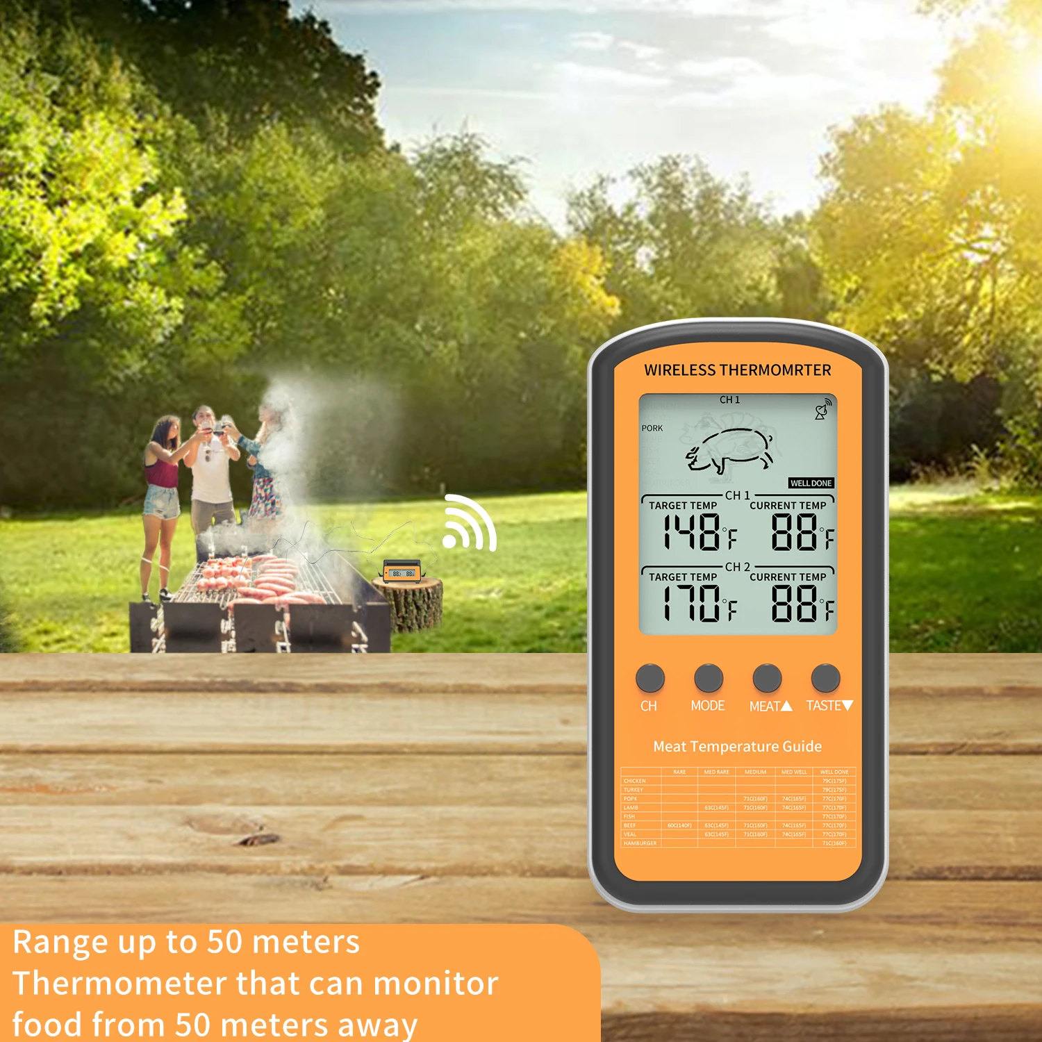 Digital BBQ Dual Probe Meat Thermometer,Wireless Thermometer for Water,Barbecue,Oven,Cooking,Kitchen Timer,Temperature Alarm