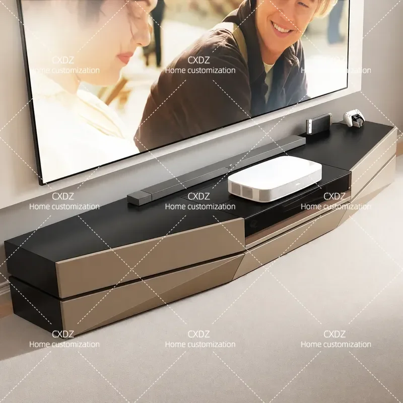 Pure Solid Wood Telescopic TV Cabinet for Laser Projector Simple Light Luxury Design Adjustable Depth 2.6 to 3.2 Meters Large
