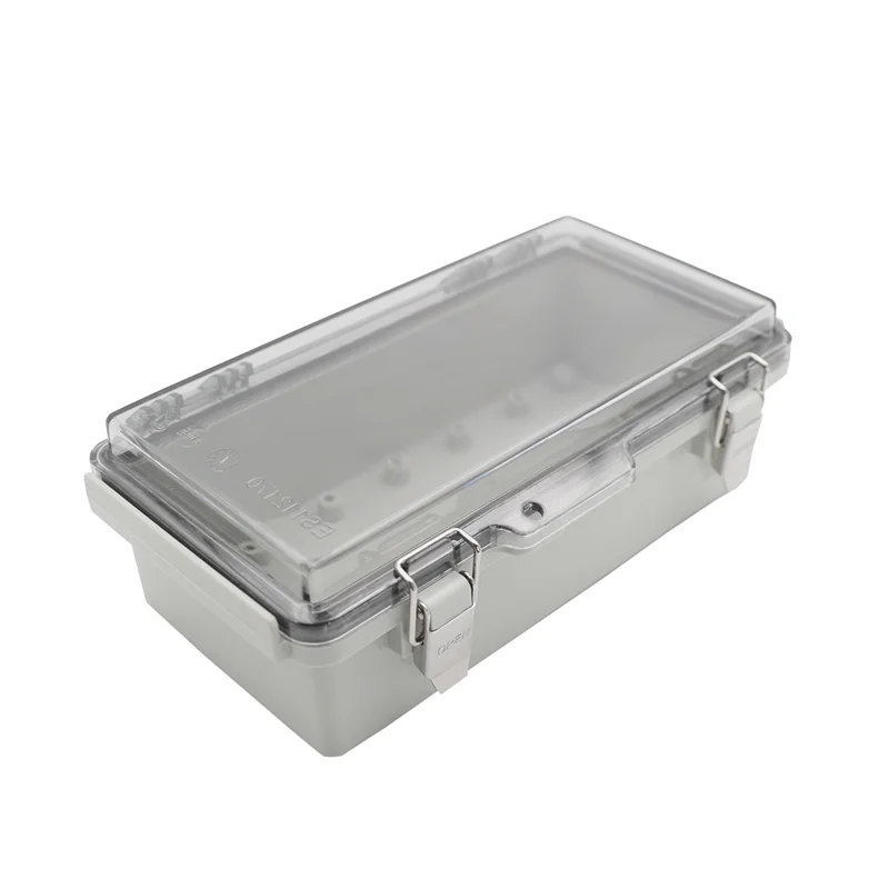 210x110x70mm ABS Plastic Enclosure Electrical Juction Box With Transparent Cover 304 Stainless Steel Latches Mounting Plate