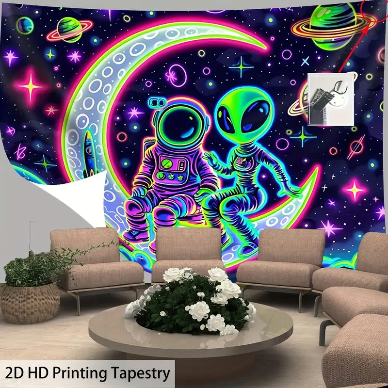 VIKAMA Crescent Astronaut Alien Nebula Tapestry Background Hanging Cloth Hippie Esports Room Space Room Decoration