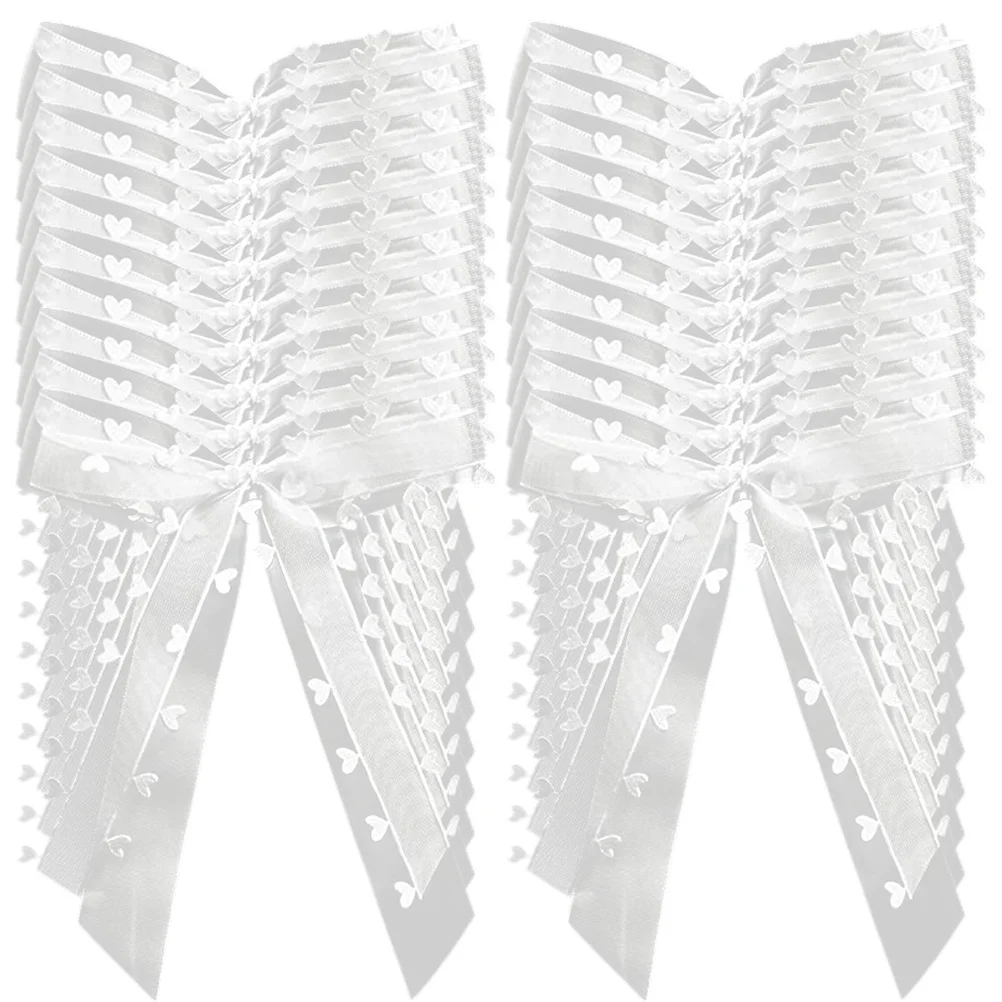 

30pcs Wedding Bows With Hearts Ribbon Decor For Car Mirrors Antennas Windshield Wipers Table Chair Bouquet Decoration