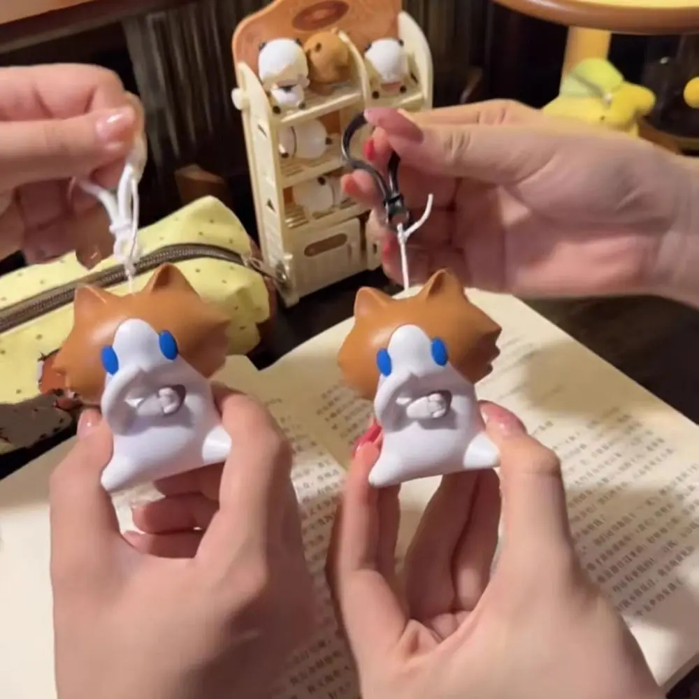 Interactive Salary Cat Keychain Cartoon Funny Cute Pull-String Pendant Keyring Bag Pendant Hand-Waving Keychain Bag Charm