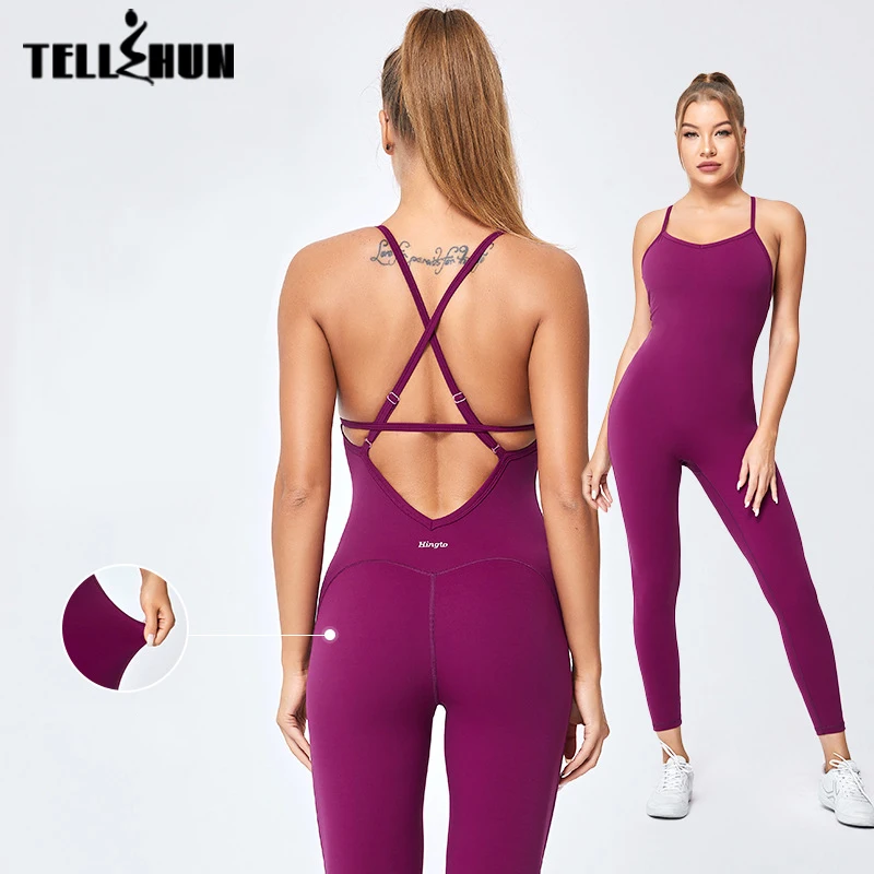 

Adjustable slim elastic one-piece jumpsuits women's yoga suit with chest pad Backless one-piece fitness yoga suit sportswear