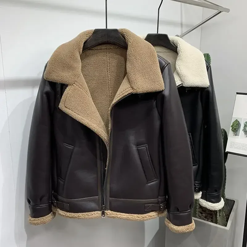 

Lamb Fur and Fur One Man's Coat Winter Men's Motorcycle Jacket Cashmere Leather Coat Winter Cashmere Thickening Tide 2022 New