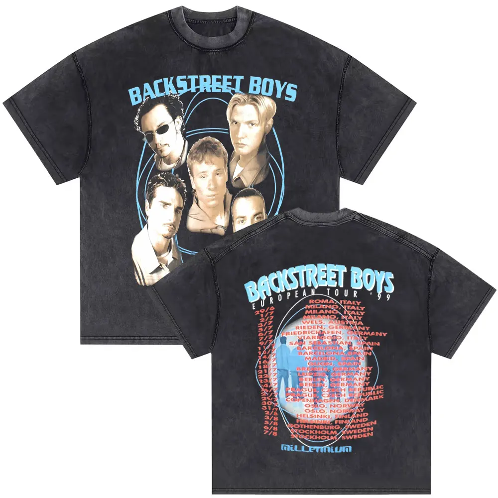 Washed Vintage Backstreet Boys Presents This Is Us 2010 Tour T Shirts Men\'s Casual Oversized T-shirts Boy Band Bsb Group Tshirt