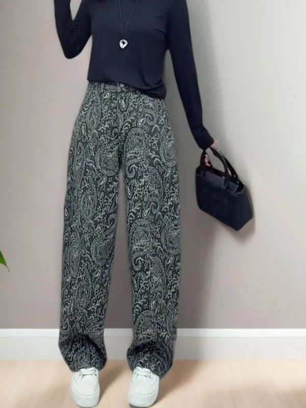 

Textured Floral Embroidery Casual Wide Leg Jeans High Waist Loose Fit Spring Women's Faion Lazy Sle Denim Pants