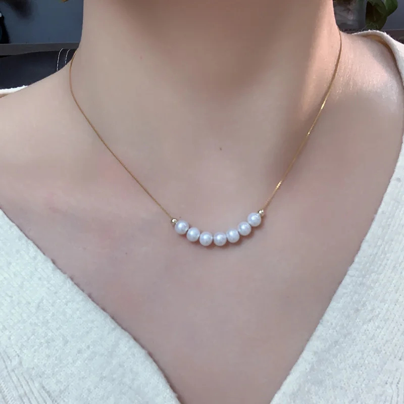 XF800 Real Natural Akoya Pearl Pendant Necklace Fine Jewelry Choler for Women Round Brand Party Gifts X266-1