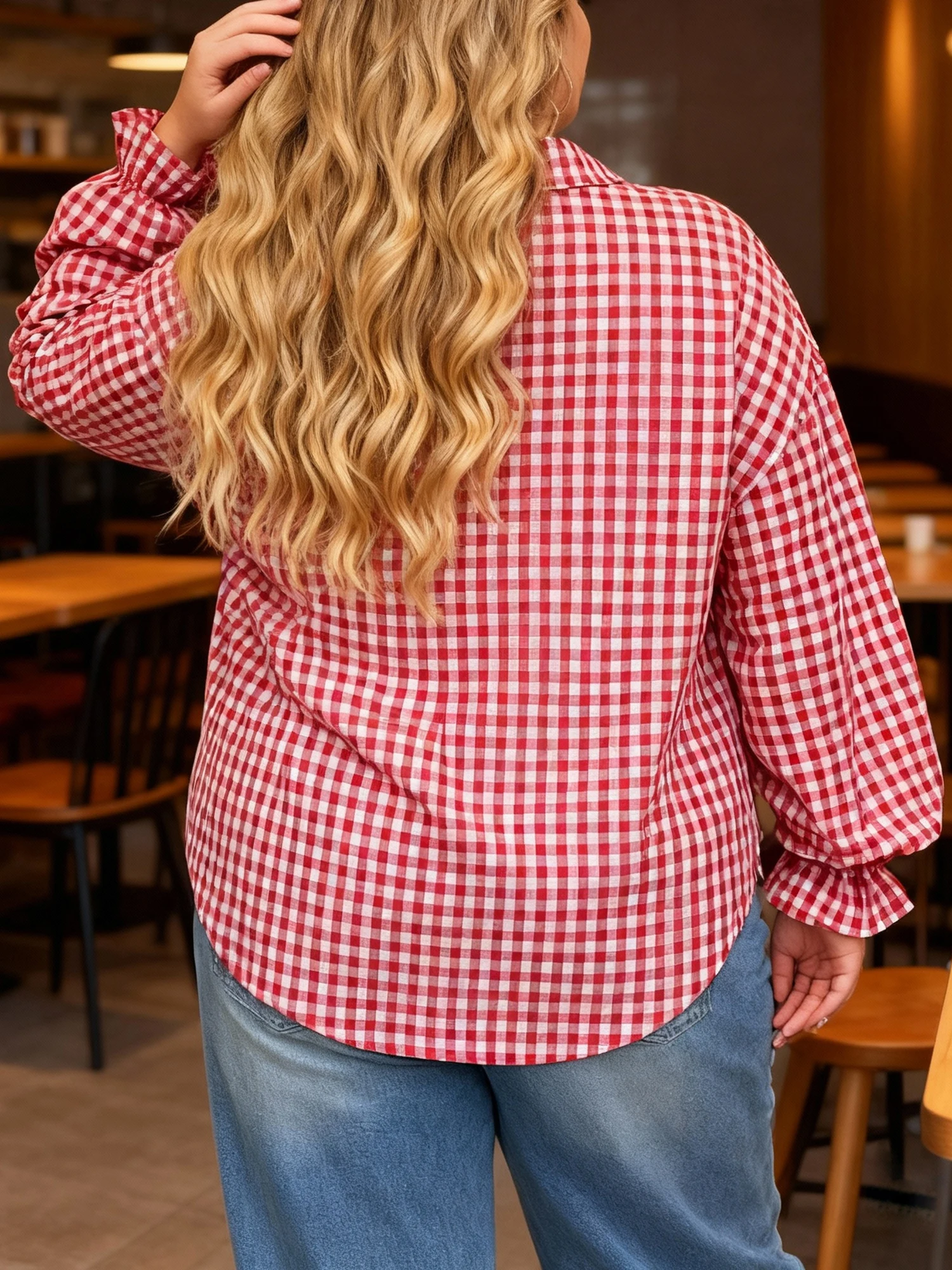 Women s Plus Size Blouse with Button Front Closure and Stylish Plaid Pattern Loose Fit Casual Shirt with Turn Down Collar and