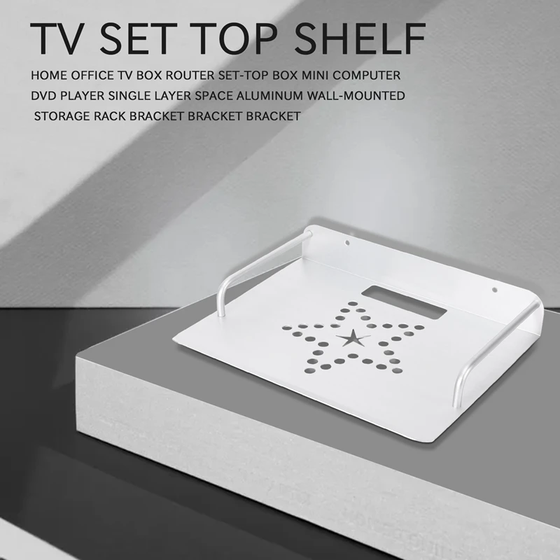 TV Box Router Set-Top Boxes Mini PC DVD Player Single-Layer Space Aluminum Wall Mount Storage Shelf Bracket Holder Stand Rack