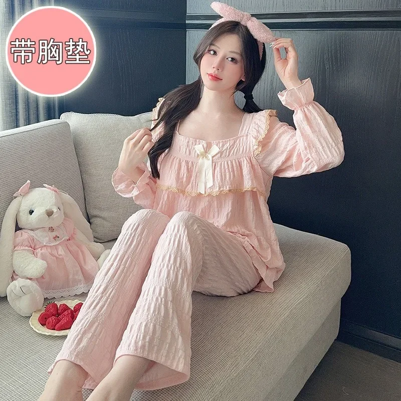 110Kg Plus Size Loungewear Girl Sweet Can Be Worn Outside Pajamas Set Women\'s Autumn Loose Princess Style Long Sleeves Homewear