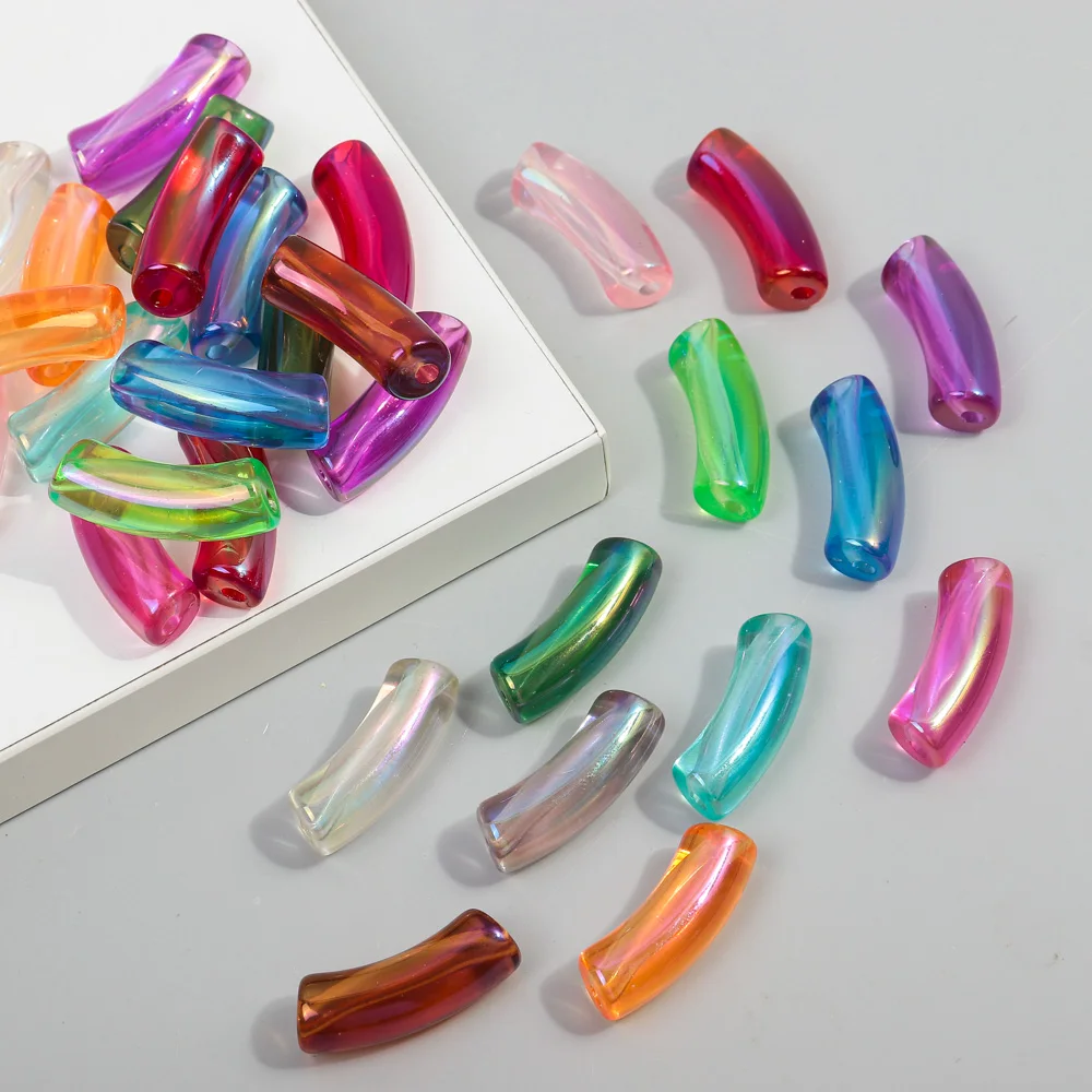 10pcs 11mm Laser Acrylic Bamboo Curved Tube Transparent Elbow Loose Beads for Bracelet Necklace Making DIY Jewelry Accessories