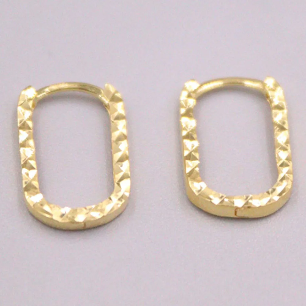 Pure Solid 18K Yellow Gold Women Lucky Full Star Carved Oblong Hoop Earrings 0.8g