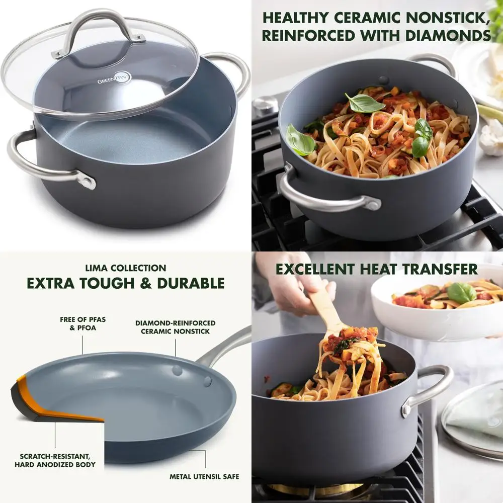 

Lima 5-Quart Hard Anodized Stock Pot with Ceramic Nonstick Interior, PFAS-Free and Nontoxic, Oven and Broiler Safe Cooking Pot
