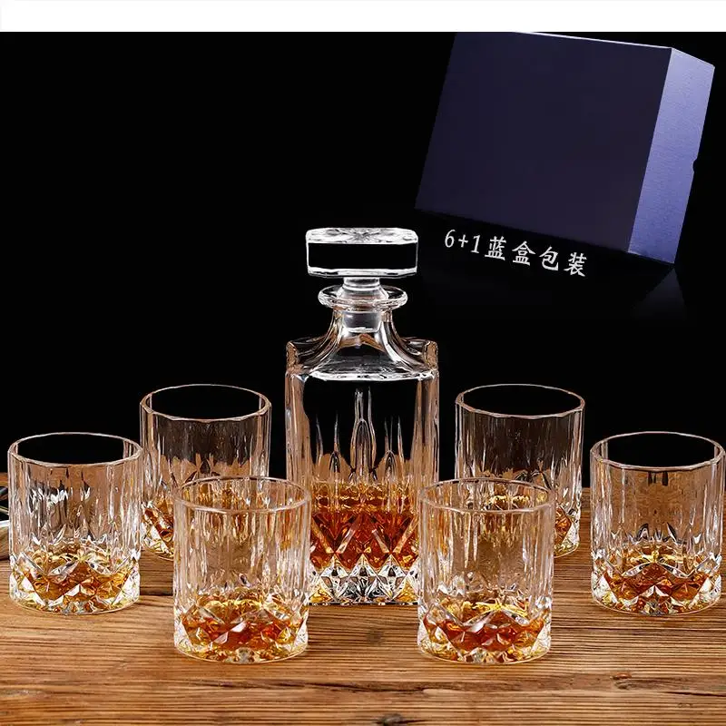 European Style Crystal Glass Whiskey Seven-piece Set Bar Wine Transparent Drinkware Present Delicate Gift Box