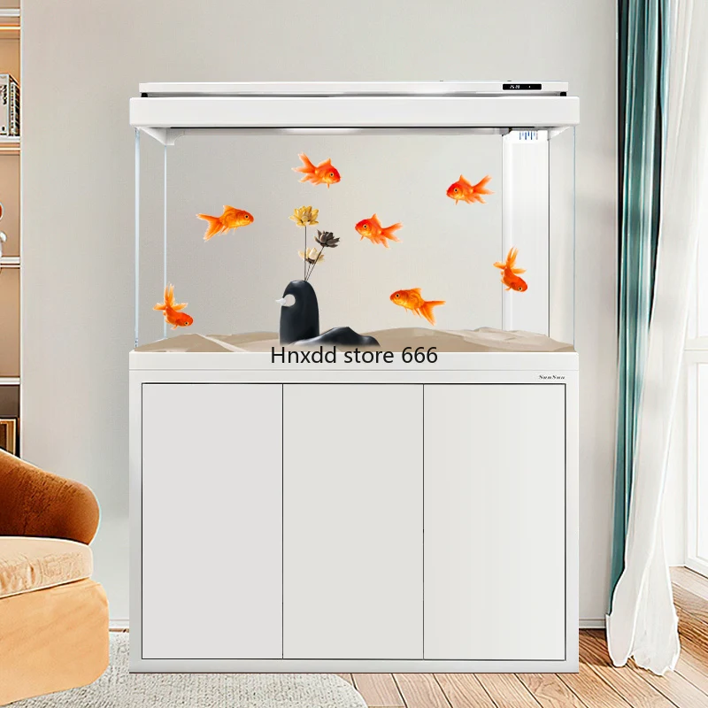 Large floor-to-ceiling household entrance ecological tank plain white glass bottom filter goldfish tank