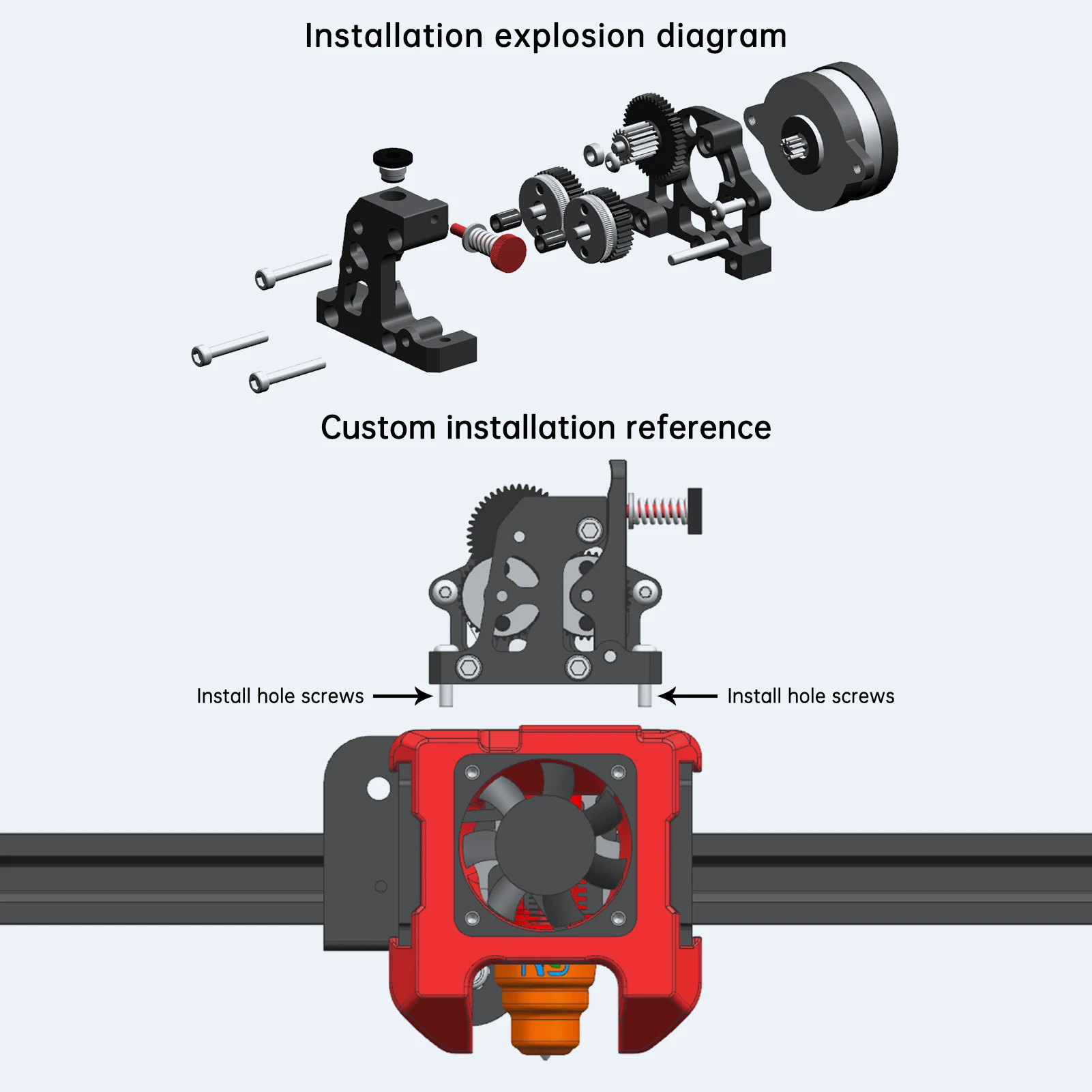 HGX-LITE-Extruder Podwójna przekładnia wytłaczarki z twardą stalową przekładnią redukcyjną Silnik o dużej prędkości Części do drukarek 3D do CR10 CR 10S Ender3 V2 VORON — zdjęcie produktu 6