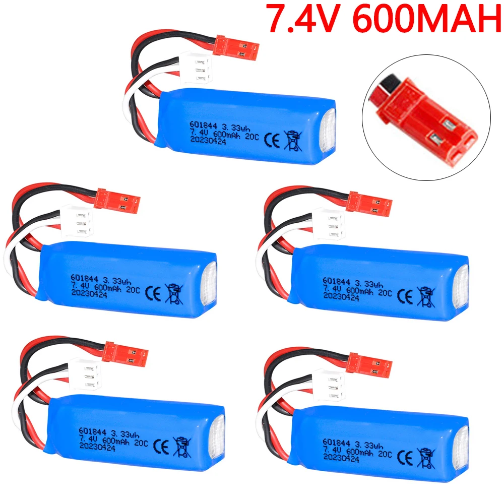 

7.4V 600mAh Lipo Battery 601844 for WLtoys K969 K979 K989 K999 P929 P939 RC Car Spare Parts 2s 7.4v Battery JST PLUG 5PCS